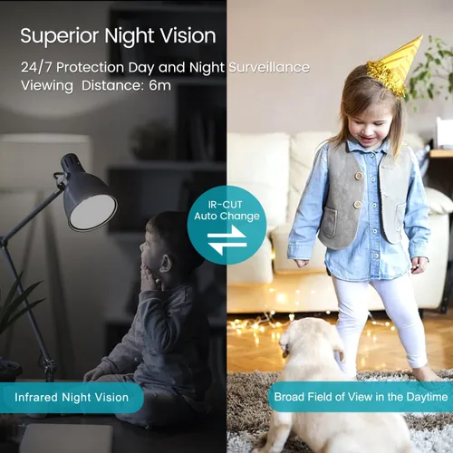 Vista 5 de VIMTAG Cámara enchufable con cable WiFi para interiores de 3.5K/6MP 2.4G para seguridad del hogar/mascota/perro/gato/bebé con aplicación