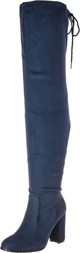 Vista 15 de DREAM PAIRS - Botas altas hasta el muslo de moda para mujer, botas largas y sexis de piel sintética con tacón ancho medio Negro