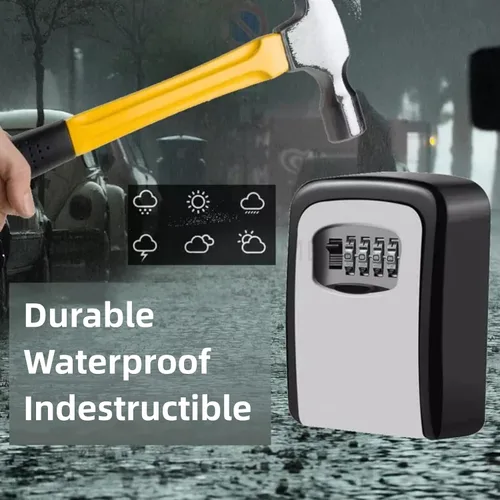 Vista 2 de Caja de bloqueo de llaves con combinación de 4 dígitos configurables para montar en la pared, hecha de acero resistente a la intemperie