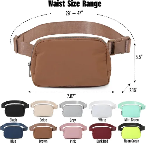 Vista 6 de Riñonera cruzada para mujeres y hombres, bolsas para cinturón en todas partes con correa ajustable, mini cangureras unisex a la moda, Marrón, A