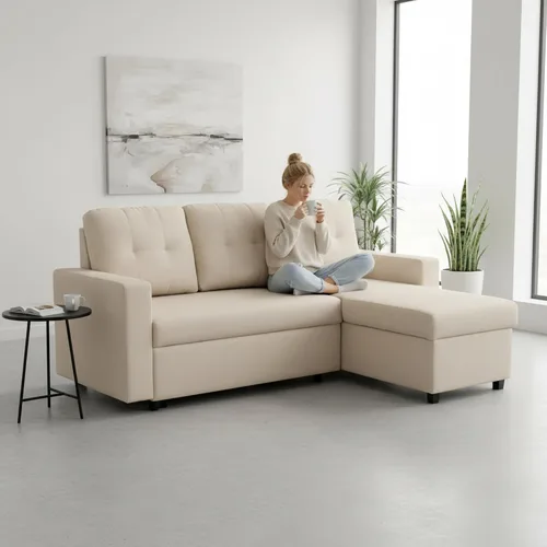 Vista 2 de Container Furniture Direct Sofá cama convertible en forma de L Sofá cama modular extraíble que ahorra espacio para apartamentos y salas de estar