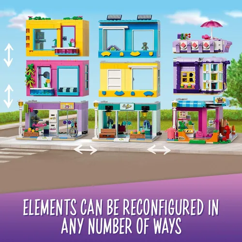 Vista 4 de LEGO Friends Main Street Building, Heartlake City Café & Hair Salon 41704, mini casa de muñecas con tiendas de juguetes, juego de construcción
