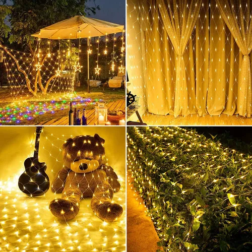 Vista 4 de LYHOPE - 360 luces LED de red de Navidad, de 12 x 5 pies, con 8 modos de iluminación, de bajo voltaje, luces decorativas de malla para árboles