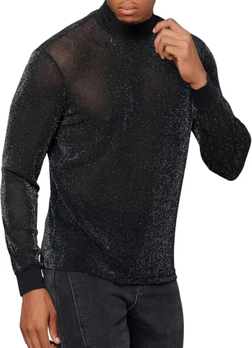 Vista 4 de Floerns Camiseta de malla transparente de manga larga con cuello alto falso para hombre