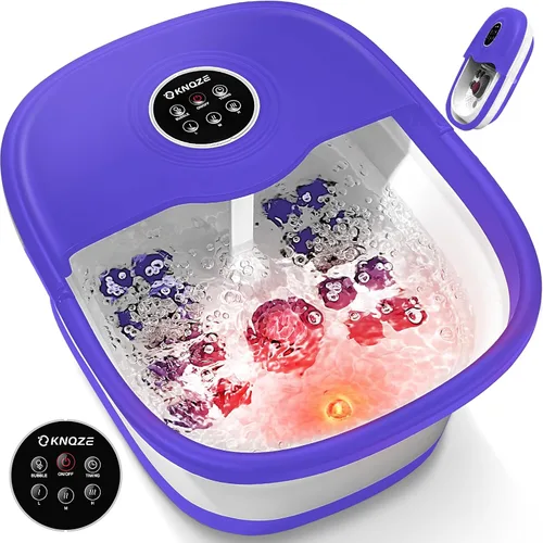 Vista 11 de KNQZE Bañera de spa plegable con calor y control remoto, masaje de burbujas, control de temperatura, luz roja, temporizador, 16 rodillos y piedra