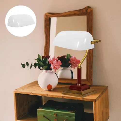 Vista 8 de VOSAREA Cubierta de lámpara de mesa retro de plástico blanco reemplazo para lámpara de escritorio de banqueros vintage