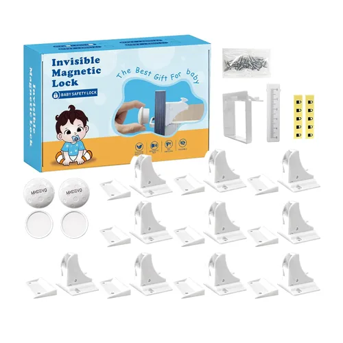 Vista 11 de Cerraduras de seguridad prémium para niños, paquete de 6 cerraduras de seguridad ajustables para bebés, para cocina, armarios, cajones, nevera e