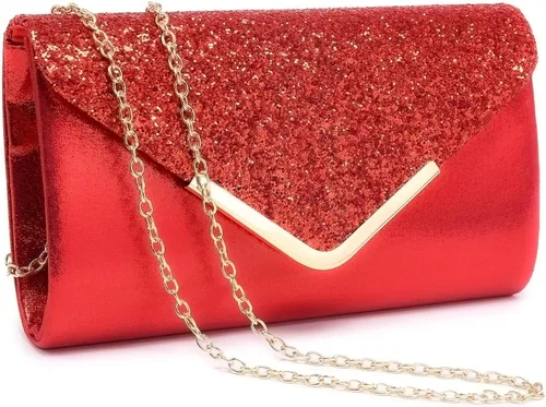 Vista 13 de Dasein Bolsos de noche para mujer, bolsos de mano formales para bodas, fiestas, bailes, bolsos con correa para el hombro y solapa con purpurina