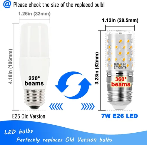Vista 5 de Heifymi E26 Bombillas LED de Candelabro Equivalentes a 60W, Bombillas LED de Vela E26 de 7W de 750lm, Bombillas Colgantes de Candelabro E26 de 2700K
