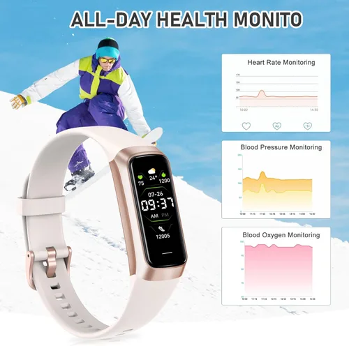 Vista 2 de Rastreador de actividad física con frecuencia cardíaca 24/7, presión arterial, seguimiento del sueño, calorías, seguimiento de actividad
