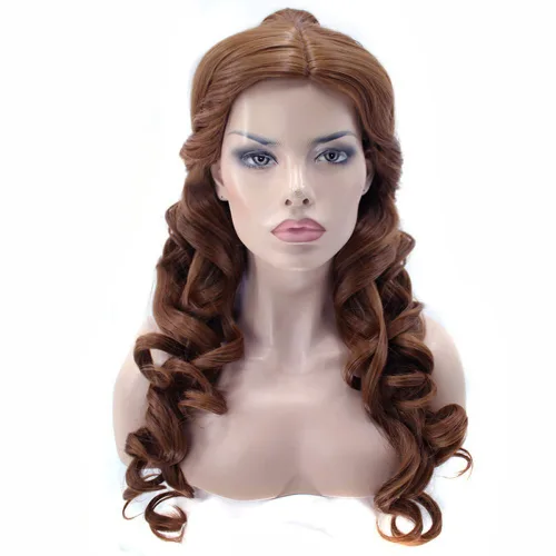 Vista 3 de ANOGOL Gorro de pelo + peluca larga ondulada marrón para mujer, pelucas de princesa para cosplay, pelucas de cola de caballo marrón prediseñadas