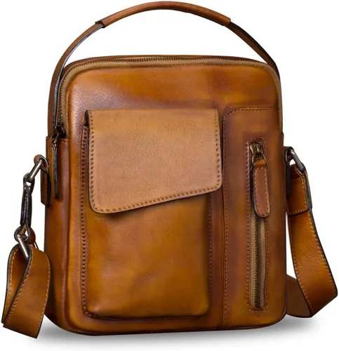 Vista 2 de Bolsas de mensajero de cuero para hombres Crossbody Bolsas de hombro Hombre Bolso Satchel Marrón talla única