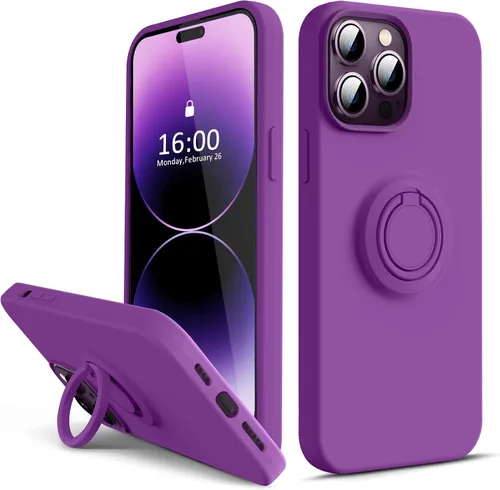 Vista 8 de Thomo Funda compatible con iPhone 14 Plus, silicona líquida suave de alta calidad a prueba de golpes [soporte de anillo]
