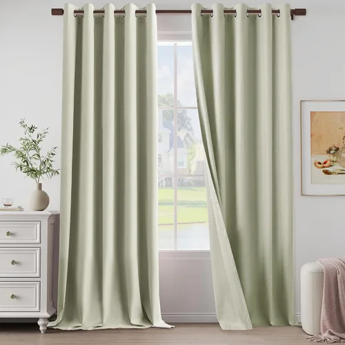 Vista 40 de Cortinas texturizadas de lino 100% opacas de 64 pulgadas de largo, juego de 2 paneles para granja, casa de campo, cortinas ligeras con ojales