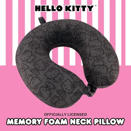 Vista 2 de FUL Hello Kitty - Almohada para el cuello, color negro Accesorios de viaje de espuma viscoelástica para avión, automóvil y oficina, cómodos