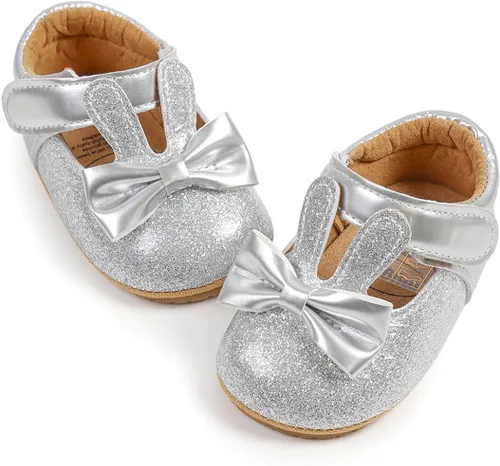 Vista 4 de LAFEGEN Zapatos planos Mary Jane para bebés y niñas con Bownot, suela suave, suela suave, piel sintética, recién nacidos, para primeros pasos