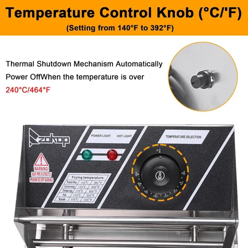 Vista 7 de Freidora comercial con canasta, 6.3QT/6L, desmontable de gran capacidad, de acero inoxidable, freidora de aceite eléctrica con control