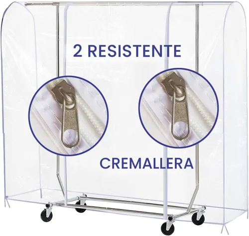 Vista 7 de Ruibo Funda Transparente para Perchero de Ropa, Funda para Perchero de Ropa con 2 Cremalleras Duraderas/Ropa Impermeable, Protector a Prueba