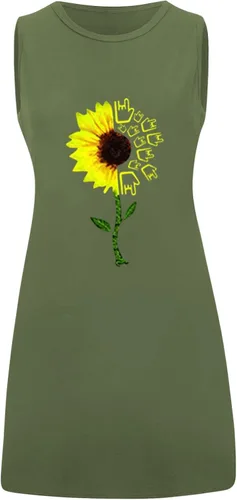 Vista 3 de Vestido sin mangas para mujer, elegante, transpirable, con estampado, elástico, para ocultar el vientre, cuello redondo, vestido de playa