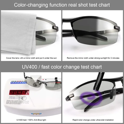 Vista 4 de Mens Sunglasses Polarized Photochromic Safety Glasses For Women Night Vision Glasses UV400 Outdoor Sports Driving Sun Glasses