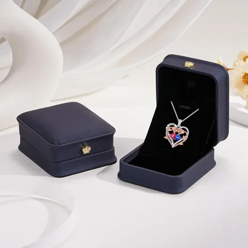 Vista 4 de Iefil Rose Heart Double Birthstone Necklace Gifts for Wife Girlfriend Her Women, Birthstone Jewelry Gemstone Birthday Gifts for Mom Grandma Her Wife