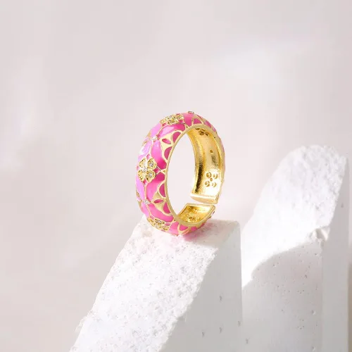 Vista 4 de Anillos de trébol de cuatro hojas para mujer, ajustable, delicado, esmaltado, joyería de la suerte