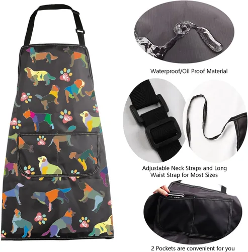Vista 5 de MBMSO Delantal de aseo para perros con bolsillo, regalo colorido para amantes de los perros para peluqueros