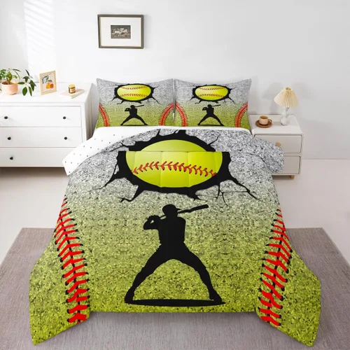 Vista 27 de Erosebridal Juego de edredón de béisbol tamaño individual, juegos de ropa de cama deportiva para niños, edredones y juegos de ropa de cama de nido