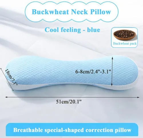 Vista 2 de Neck Cervical Pillow, Adjustable Ergonomic Pillow, buckwheat Hull Pillow for Sleeping, for Neck Shoulder Pain Relief,[d] Blue