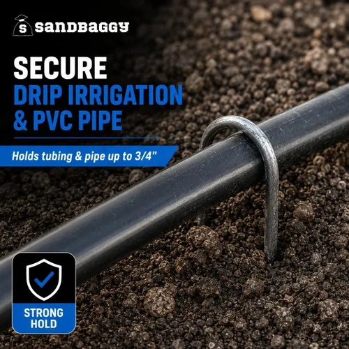 Vista 8 de Sandbaggy 100 grapas de paisaje de 6 pulgadas ~ SOD Staples Garden Stakes Round Pins