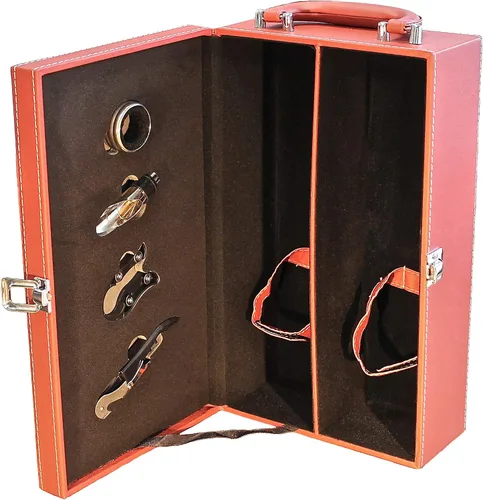 Vista 9 de Lifestyle Top Handle Travel Two Bottle Wine Carrier Case con 4 piezas Juego de accesorios de vino (negro)