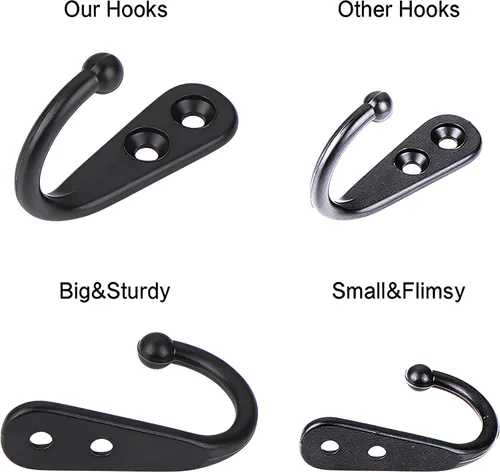 Vista 3 de eBoot - Gancho de pared para bata, Colgador para una sola ropa - 20 unidades y 50 tornillos (Bronce), Negro