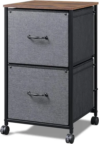 Vista 11 de DEVAISE Archivador móvil de 2 cajones, soporte para impresora rodante, archivador vertical de tela que se ajusta a tamaño A4 o carta para oficina