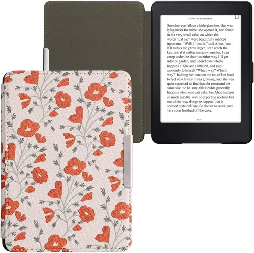 Vista 8 de kwmobile Funda compatible con Amazon Kindle Paperwhite - Funda para lector electrónico - Rojo amapola/verde/beige