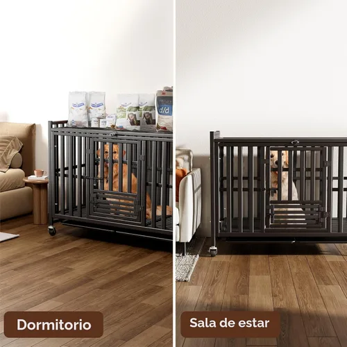 Vista 9 de Jaula para Perros de Servicio Pesado, Jaula Indestructible a Prueba de Escape para Perros con Alta Ansiedad, Perrera de 3 Puertas con 4 Ruedas