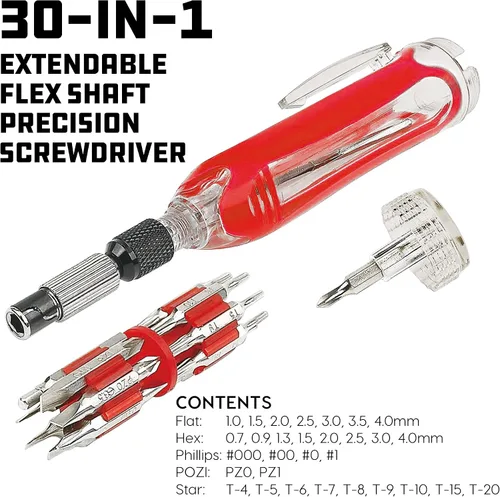 Vista 2 de Powerbuilt Destornillador de precisión extensible flexible 30 en 1, eje de transmisión flexible, se extiende para espacios reducidos, Torx