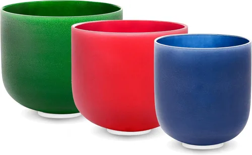 Vista 3 de TOPFUND Juego de 3 cuencos de cristal de color (8 pulgadas F+7 pulgadas C + 6 pulgadas) 432 Hz con funda de transporte resistente y mazos 432Hz