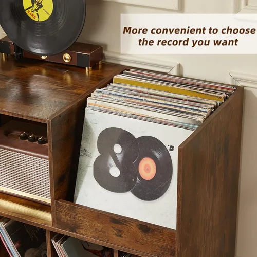 Vista 4 de LELELINKY Soporte grande para tocadiscos, soporte giratorio con almacenamiento, soporte para discos de vinilo con área de visualización, mesa