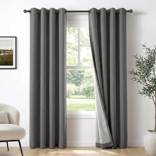 Vista 25 de Cortinas opacas de lino para dormitorio de 45 pulgadas de largo, cortinas beige con ojales para sala de estar, cortinas de oscurecimiento
