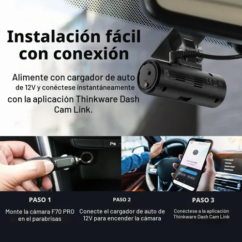 Vista 2 de Thinkware Dash Cam, F70 PRO - 1080p FHD, Wi-Fi, modo de estacionamiento inteligente con visión súper nocturna, microSD de 32 GB