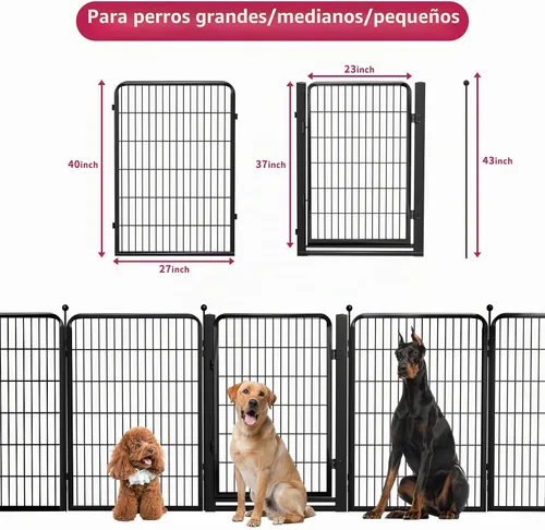 Vista 7 de Corralito para perros al aire libre, 40 pulgadas, 48 paneles, valla para perros con puerta extra ancha, corral para mascotas sin tropiezos, corral