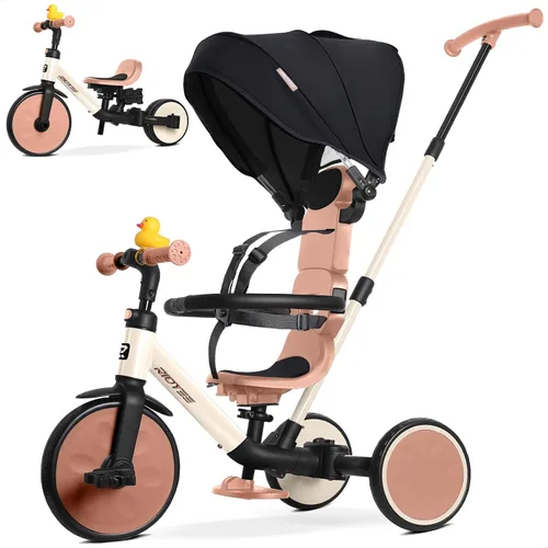 Vista 8 de RIDYEE Triciclo 8 en 1 para 1.5-5 años, interruptor sin herramientas, triciclo para niños pequeños con mango de control de dirección para padres