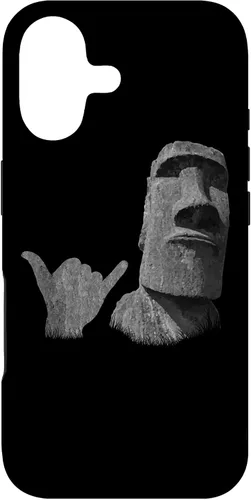 Vista 32 de Funny Easter Island Rapa NUI Moai Statue Surfer Shaka Sign Case for iPhone 16