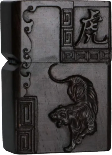 Vista 26 de Caja de carcasa de madera de ébano negro natural tallada para módulo Zippo (Serpiente Cobra)