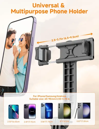 Vista 6 de Trípode de teléfono de 75 pulgadas y palo para selfie, soporte de trípode extensible para teléfono celular con control remoto inalámbrico y soporte