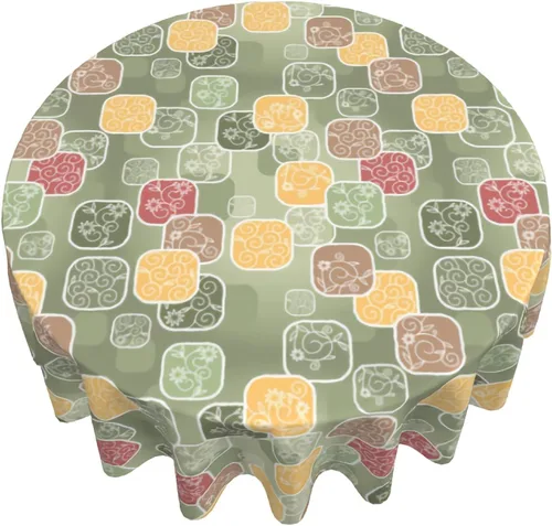Vista 2 de Cafl Mantel redondo abstracto con estampado floral, impermeable, para bodas, fiestas, cenas, banquetes, vacaciones, talla única