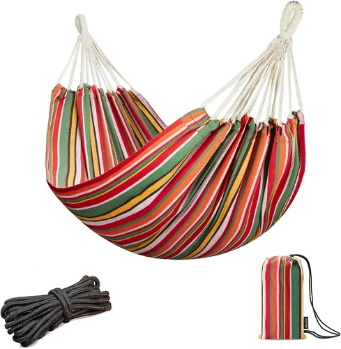 Vista 11 de JoyView Hamaca brasileña para una sola persona, hamaca portátil con cuerdas para colgar y bolsa de transporte, grande de 78.8 x 39.4 pulgadas