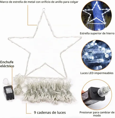 Vista 4 de Tiras de luces con estrella para decoración de Navidad al aire libre, 320 LED, 16.4 pies, luces de Navidad [8 modos y resistente al agua]