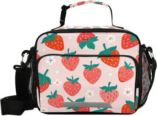 Vista 10 de Kcldeci Bolsa de almuerzo de cuero de vaca Bolsas de almuerzo aisladas Caja de almuerzo reutilizable Bolsa de mano Bolsa de mano térmica Kit