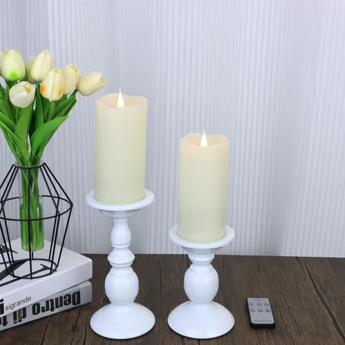 Vista 4 de Velas sin llama a pilas con temporizador de control remoto, velas LED parpadeantes con llama móvil 3D, cera real, 3 x 5 pulgadas, marfil realista